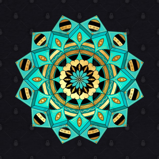 Mandala blue gold black with hearts by Crea Twinkles